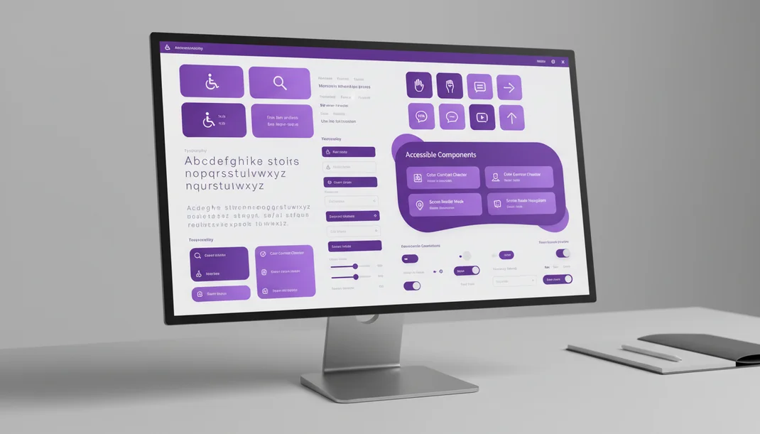 AgeWell design system component library displayed on a desktop monitor.